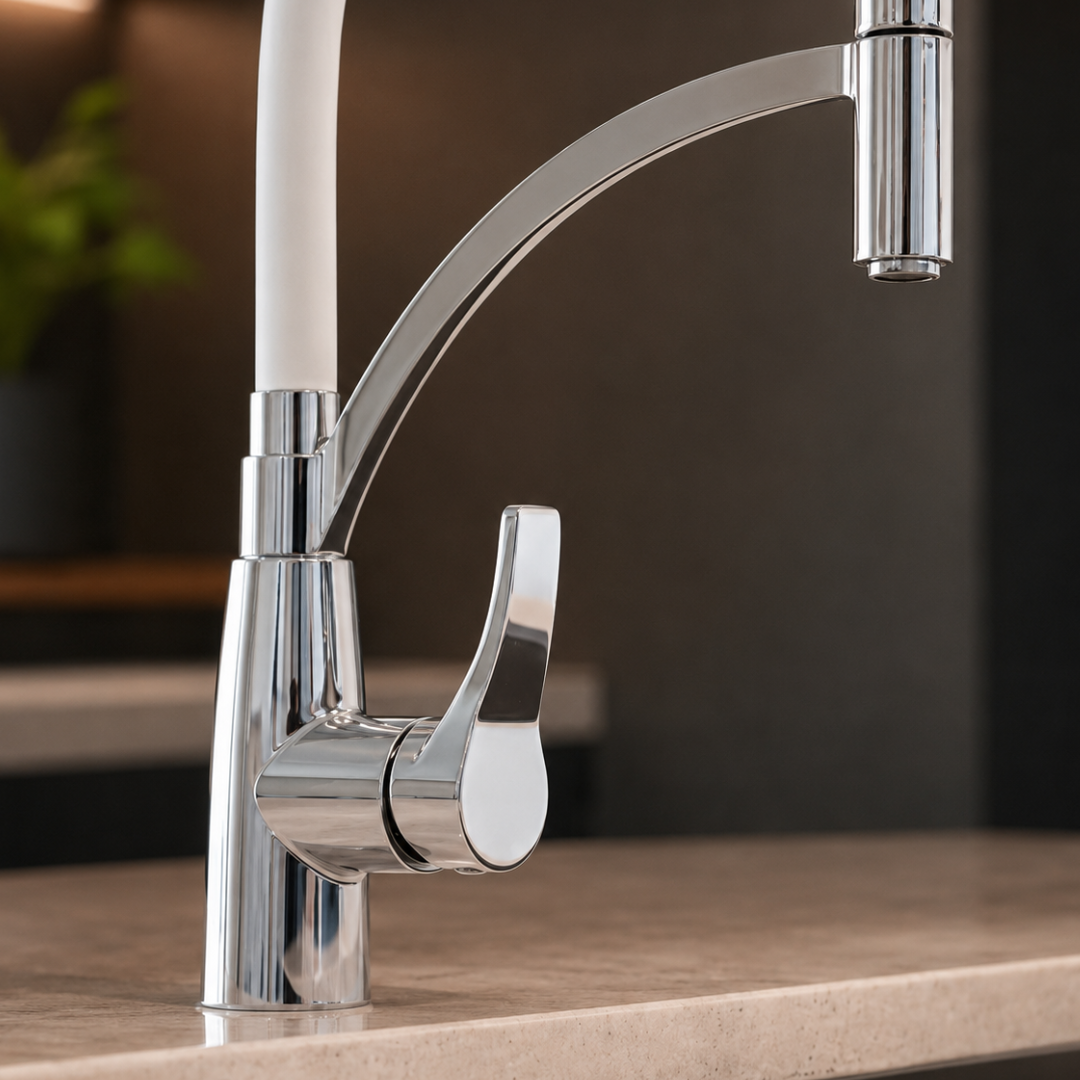 White Pull-Out Kitchen Faucet with Flexible Silicone Hose