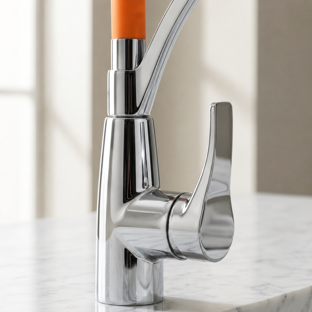 Orange Pull-Out Kitchen Faucet with Flexible Silicone Hose | Aquahaus
