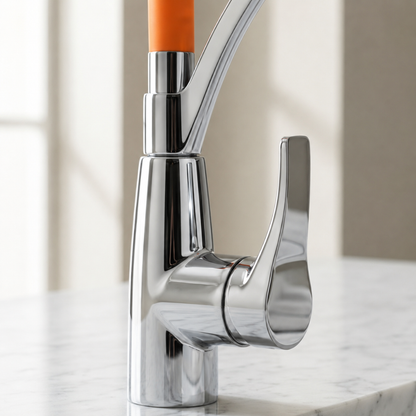 White Pull-Out Kitchen Faucet with Flexible Silicone Hose