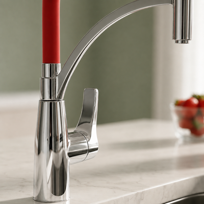 White Pull-Out Kitchen Faucet with Flexible Silicone Hose