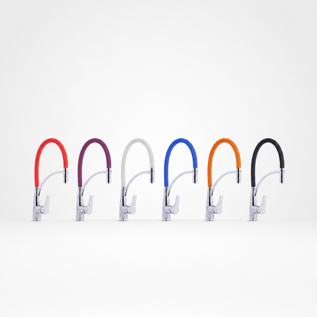 White Pull-Out Kitchen Faucet with Flexible Silicone Hose