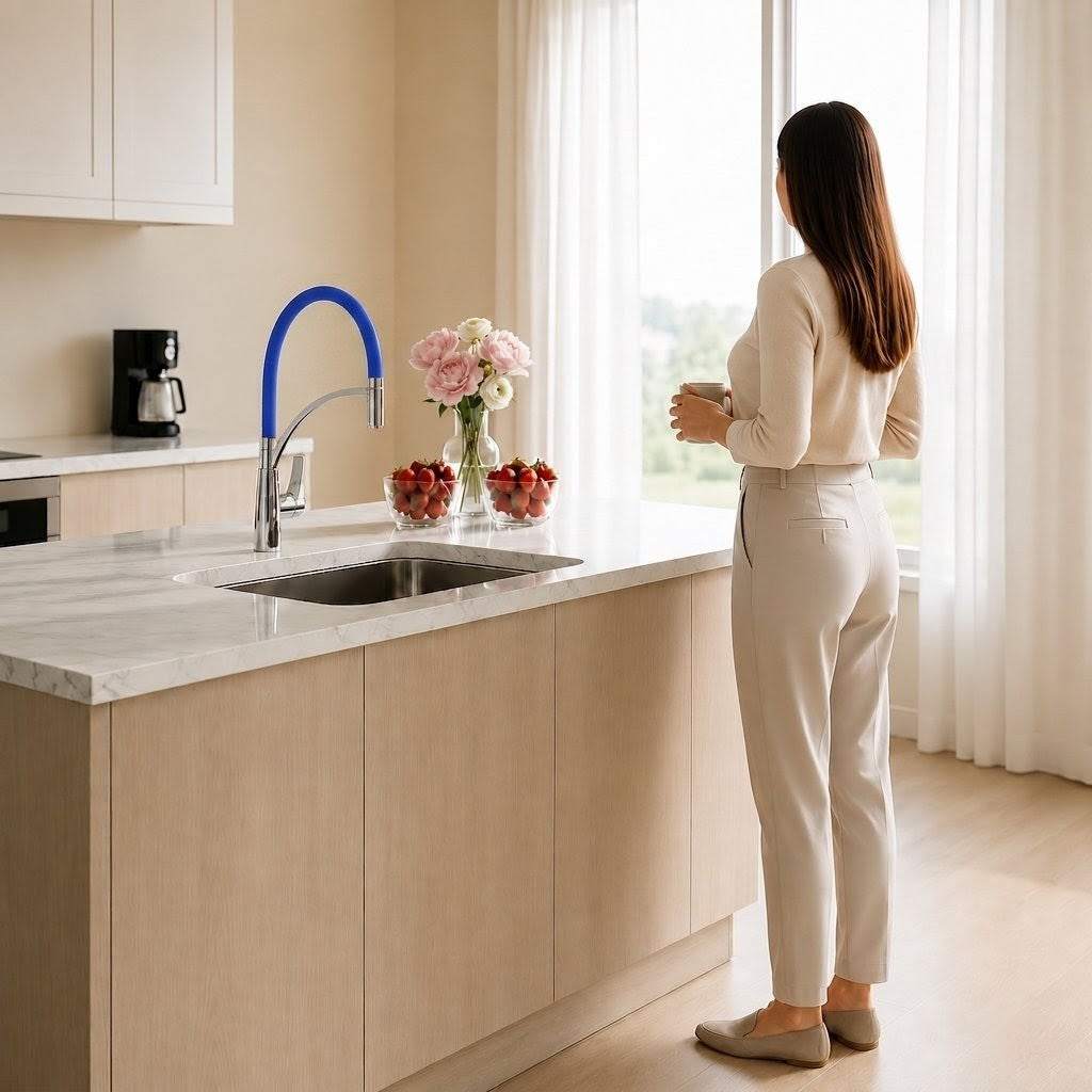 White Pull-Out Kitchen Faucet with Flexible Silicone Hose