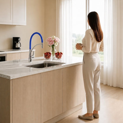 White Pull-Out Kitchen Faucet with Flexible Silicone Hose