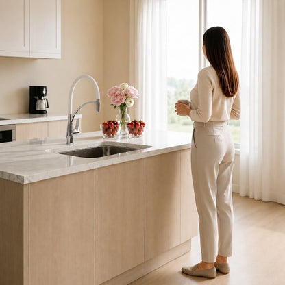 White Pull-Out Kitchen Faucet with Flexible Silicone Hose
