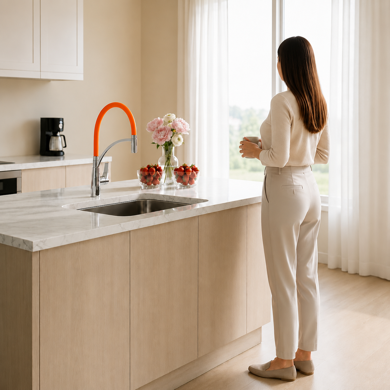 Orange Pull-Out Kitchen Faucet with Flexible Silicone Hose | Aquahaus