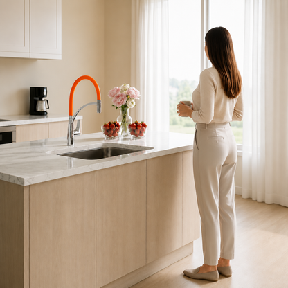 White Pull-Out Kitchen Faucet with Flexible Silicone Hose