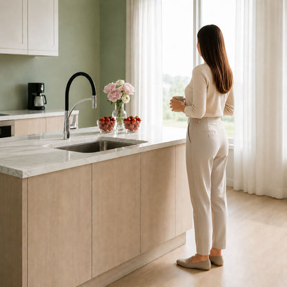 White Pull-Out Kitchen Faucet with Flexible Silicone Hose