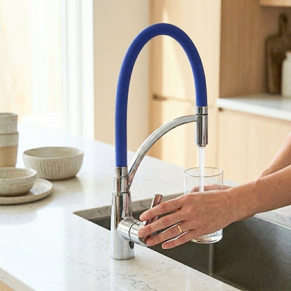 White Pull-Out Kitchen Faucet with Flexible Silicone Hose