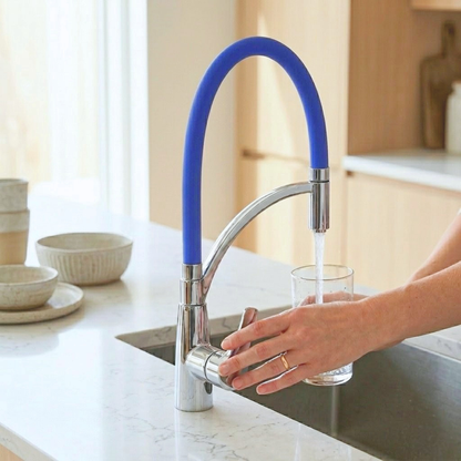 Blue Pull-Out Kitchen Faucet with Flexible Silicone Hose