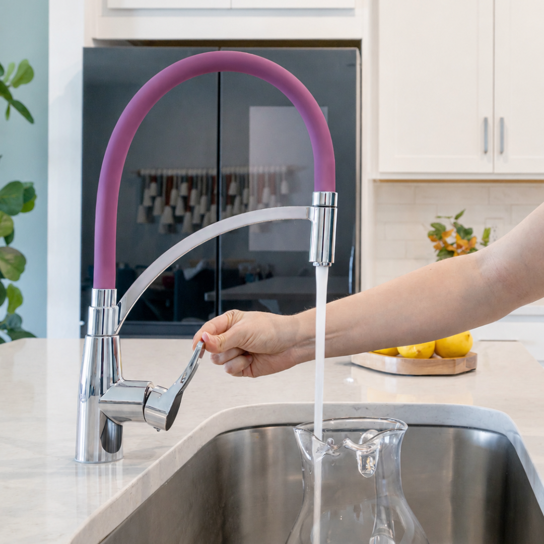 White Pull-Out Kitchen Faucet with Flexible Silicone Hose