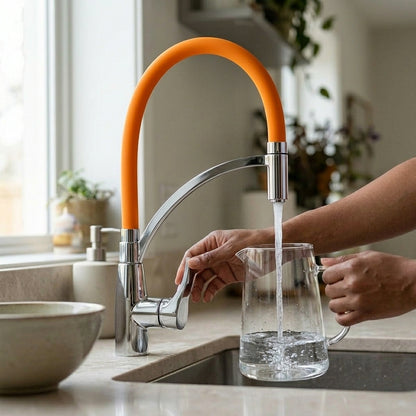 White Pull-Out Kitchen Faucet with Flexible Silicone Hose