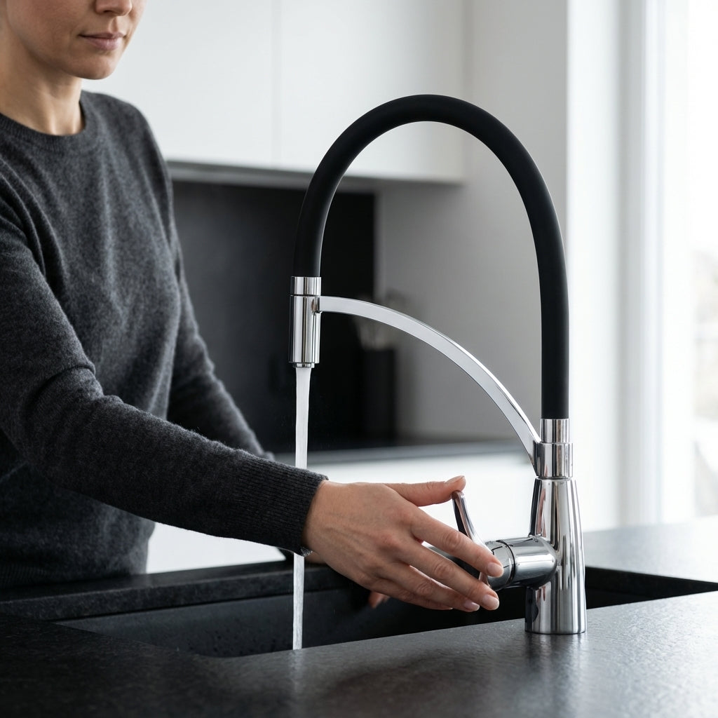 White Pull-Out Kitchen Faucet with Flexible Silicone Hose