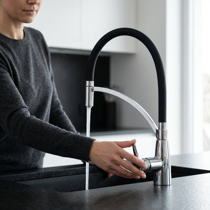 White Pull-Out Kitchen Faucet with Flexible Silicone Hose
