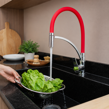 White Pull-Out Kitchen Faucet with Flexible Silicone Hose