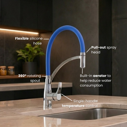 White Pull-Out Kitchen Faucet with Flexible Silicone Hose