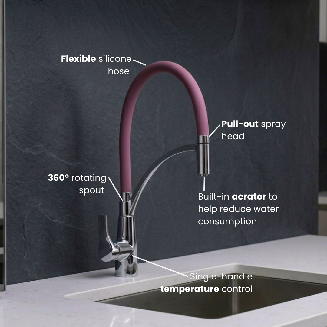 White Pull-Out Kitchen Faucet with Flexible Silicone Hose