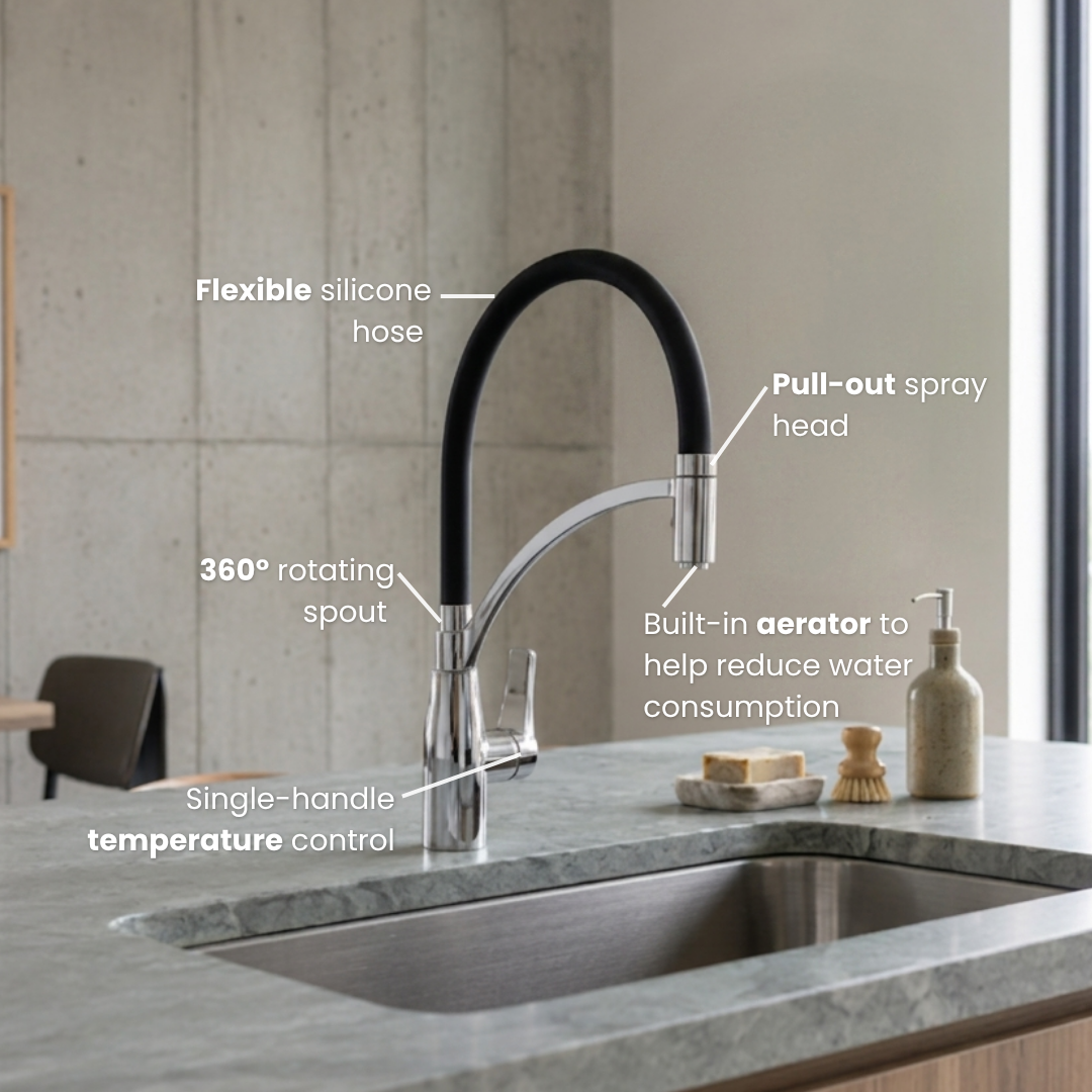 White Pull-Out Kitchen Faucet with Flexible Silicone Hose