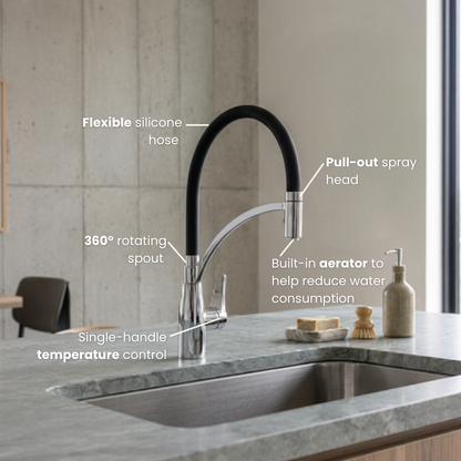 White Pull-Out Kitchen Faucet with Flexible Silicone Hose