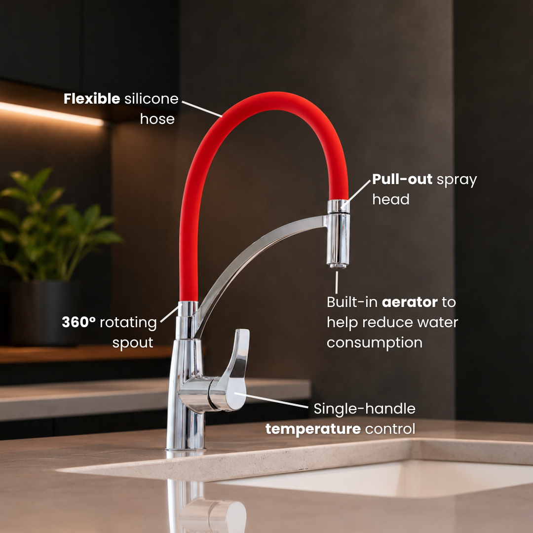 White Pull-Out Kitchen Faucet with Flexible Silicone Hose