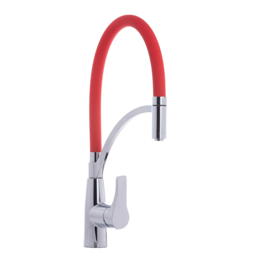 Red Pull-Out Kitchen Faucet with Flexible Silicone Hose