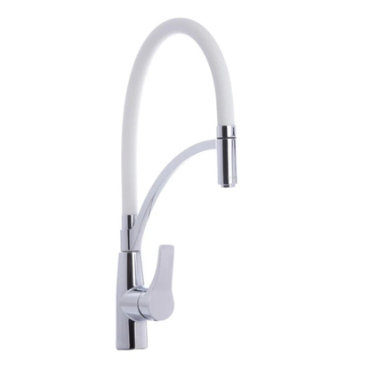 White Pull-Out Kitchen Faucet with Flexible Silicone Hose