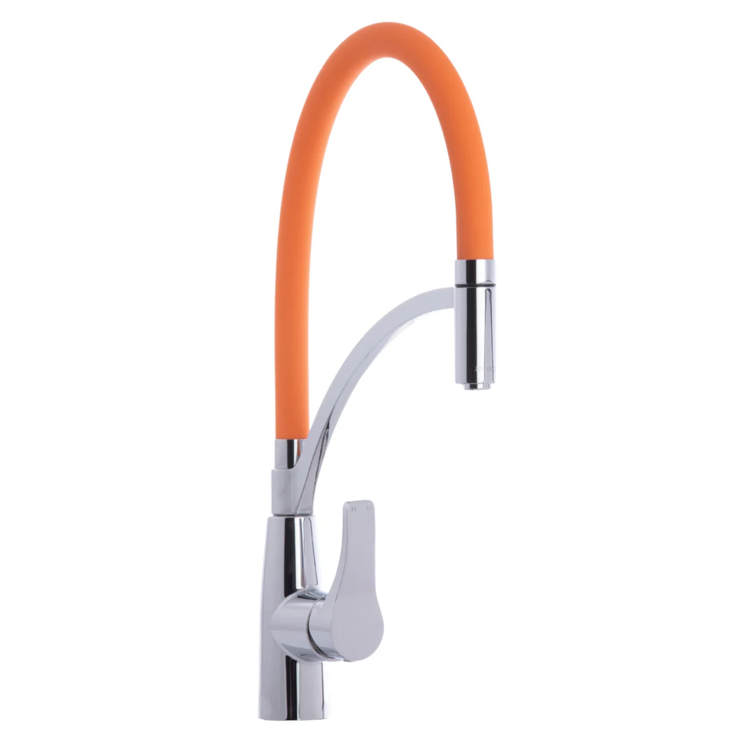 White Pull-Out Kitchen Faucet with Flexible Silicone Hose
