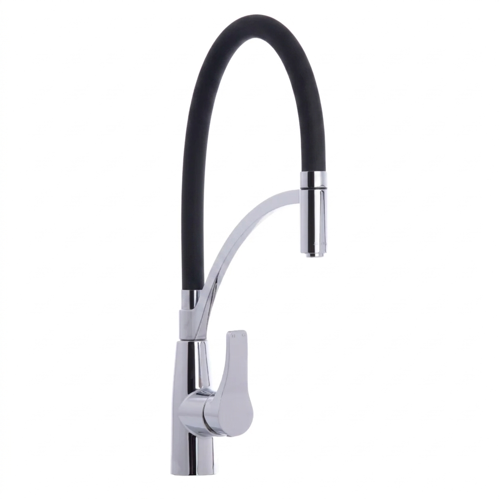 White Pull-Out Kitchen Faucet with Flexible Silicone Hose