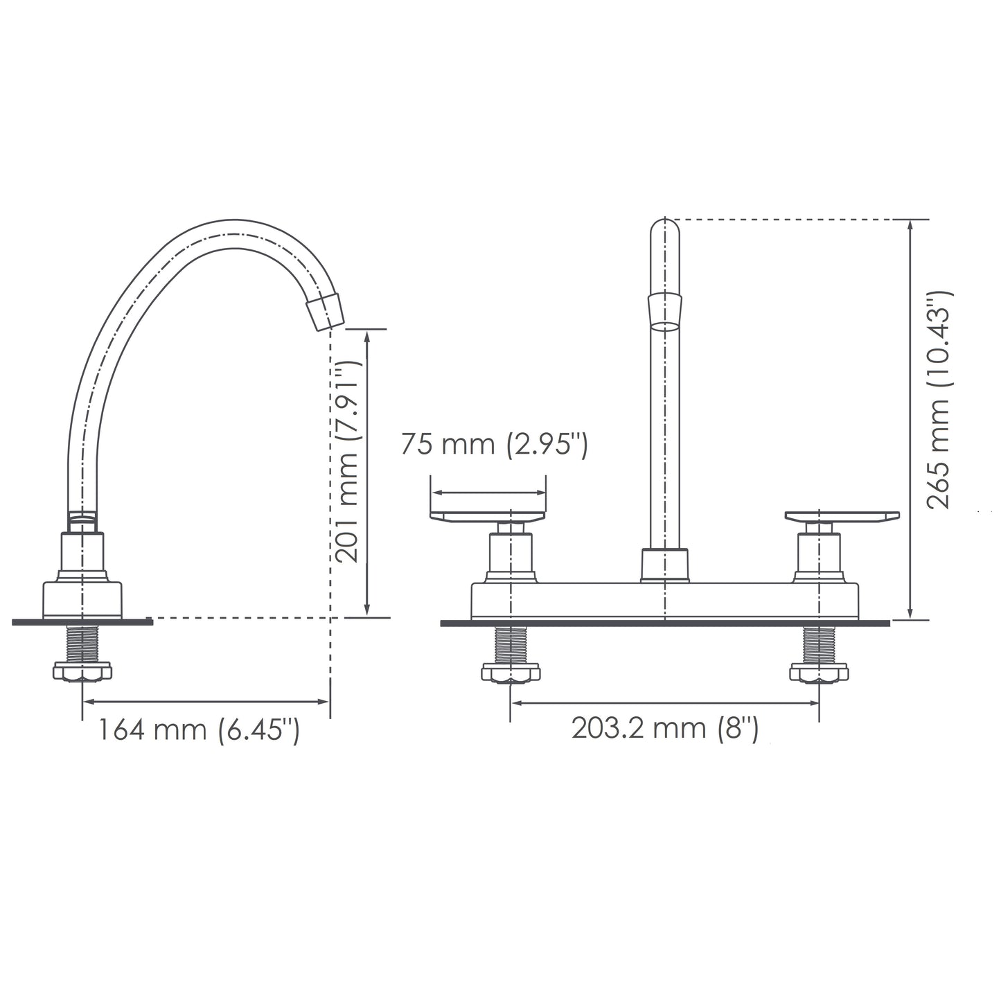 8" Piana Two Handle Kitchen Sink Faucet