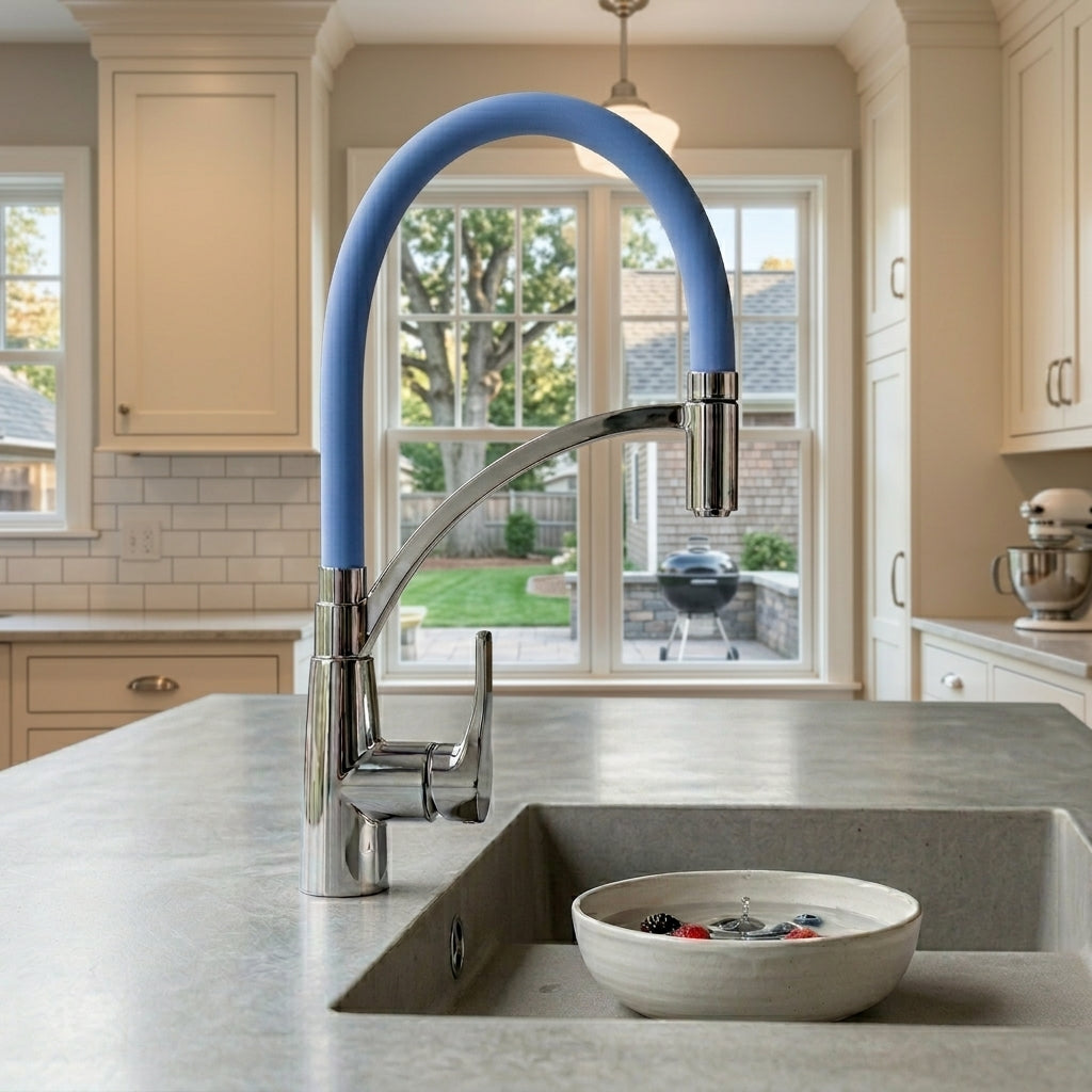 White Pull-Out Kitchen Faucet with Flexible Silicone Hose