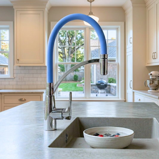 Blue Pull-Out Kitchen Faucet with Flexible Silicone Hose