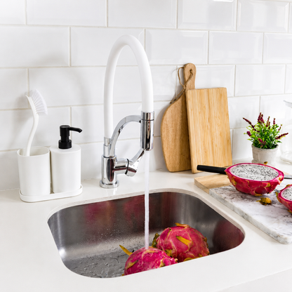 White Pull-Out Kitchen Faucet with Flexible Silicone Hose
