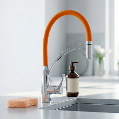 White Pull-Out Kitchen Faucet with Flexible Silicone Hose
