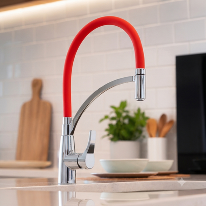 White Pull-Out Kitchen Faucet with Flexible Silicone Hose