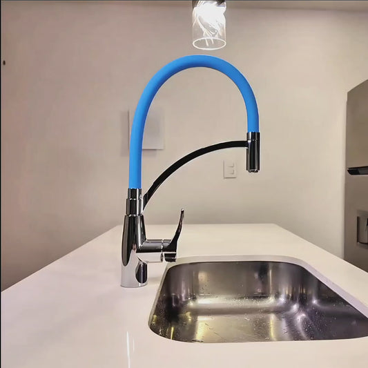 Blue Pull-Out Kitchen Faucet with Flexible Silicone Hose